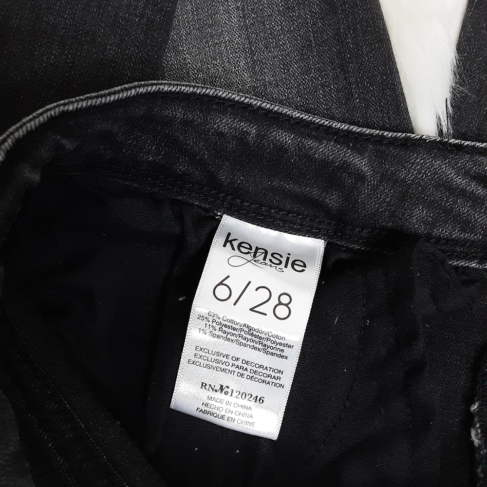 Kensie High Rise Skinny Jeans Gray Flower Dark Floral Embroidery Boho 28 - Picture 5 of 5